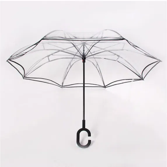 Reverse Double-Layer Transparent Umbrella - Hands-Free Long Handle for Men & Women