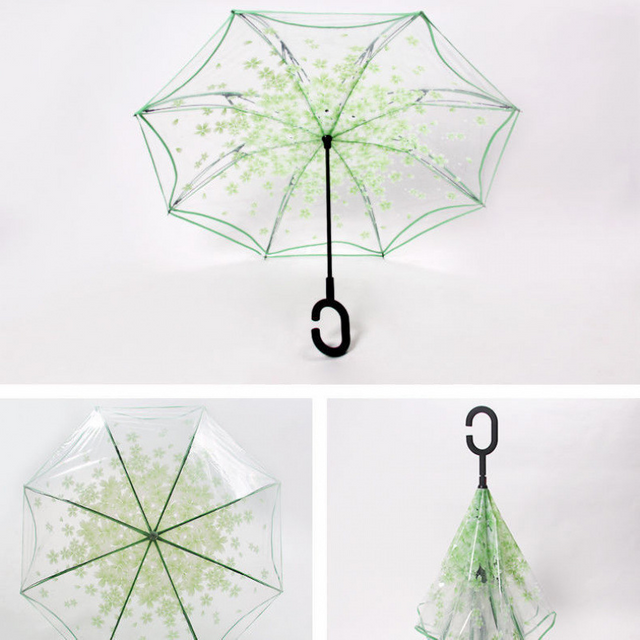 Reverse Double-Layer Transparent Umbrella - Hands-Free Long Handle for Men & Women