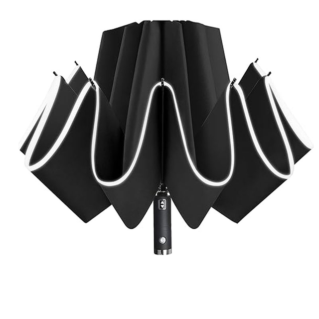 Reverse Folding LED Umbrella - Windproof Inverted Travel Umbrella with Reflective Design, Lightweight Automatic Umbrella
