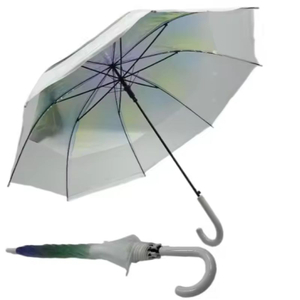 Long Transparent Umbrella Crystal-Clear Fashion Umbrella (Iridescent POE) - Long Handle for Rain or Shine