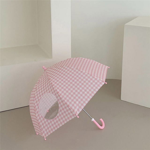 Korean Style Vintage Plaid Kids Umbrella - Cute Toddler Rain Gear for Photoshoots, Aesthetic & Safe