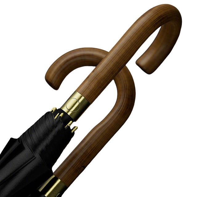 Auto Open Umbrella Classic Wooden J Stick Handle with Easy Grip - Windproof, Rainproof 