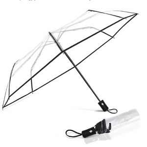  Clear Travel Umbrella Windproof, Automatic Open and Close Transparent Foldable Compact Umbrella for Rain